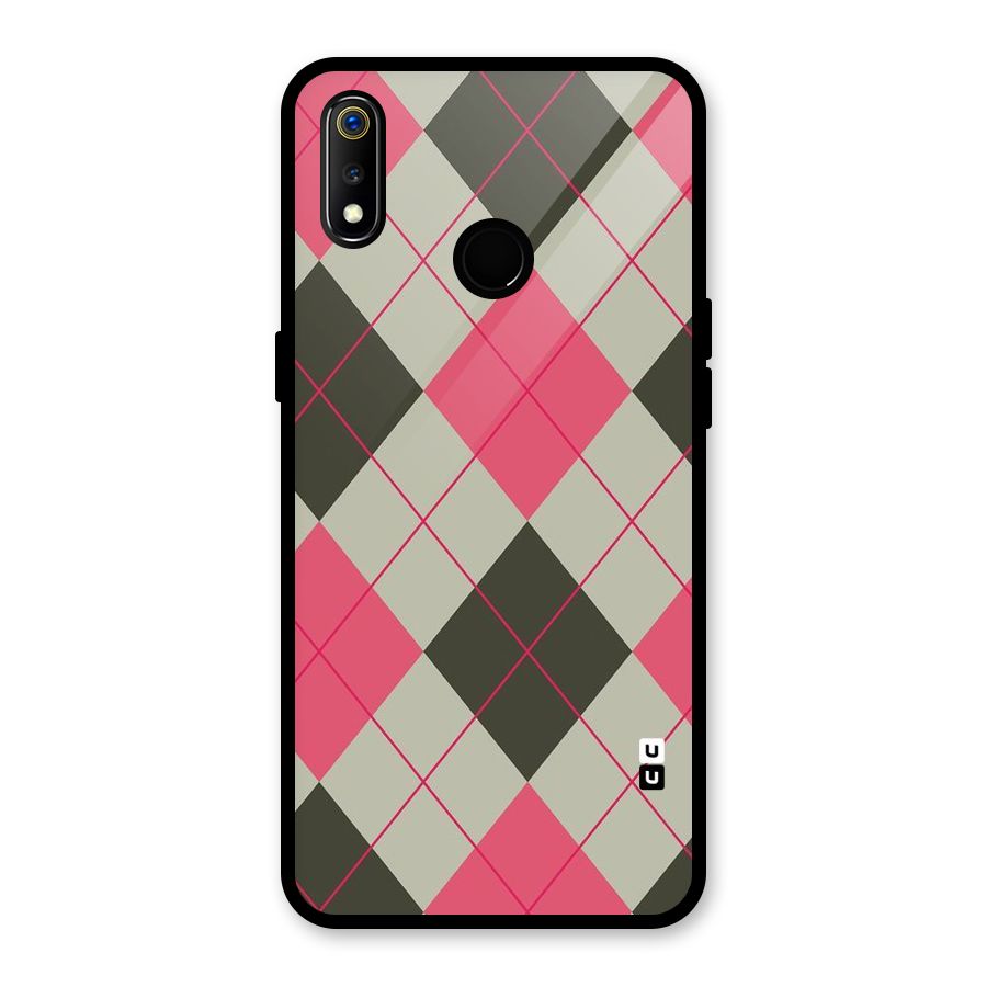 Check And Lines Glass Back Case for Realme 3i