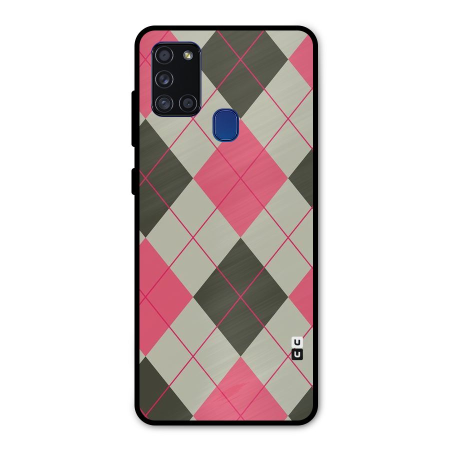 Check And Lines Metal Back Case for Galaxy A21s