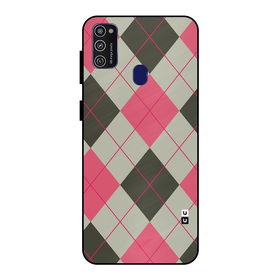 Check And Lines Metal Back Case for Galaxy M21