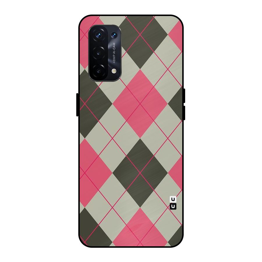 Check And Lines Metal Back Case for Oppo A74 5G