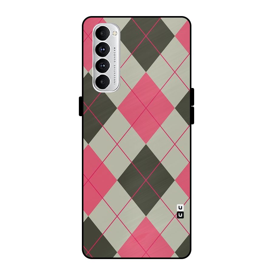 Check And Lines Metal Back Case for Oppo Reno4 Pro