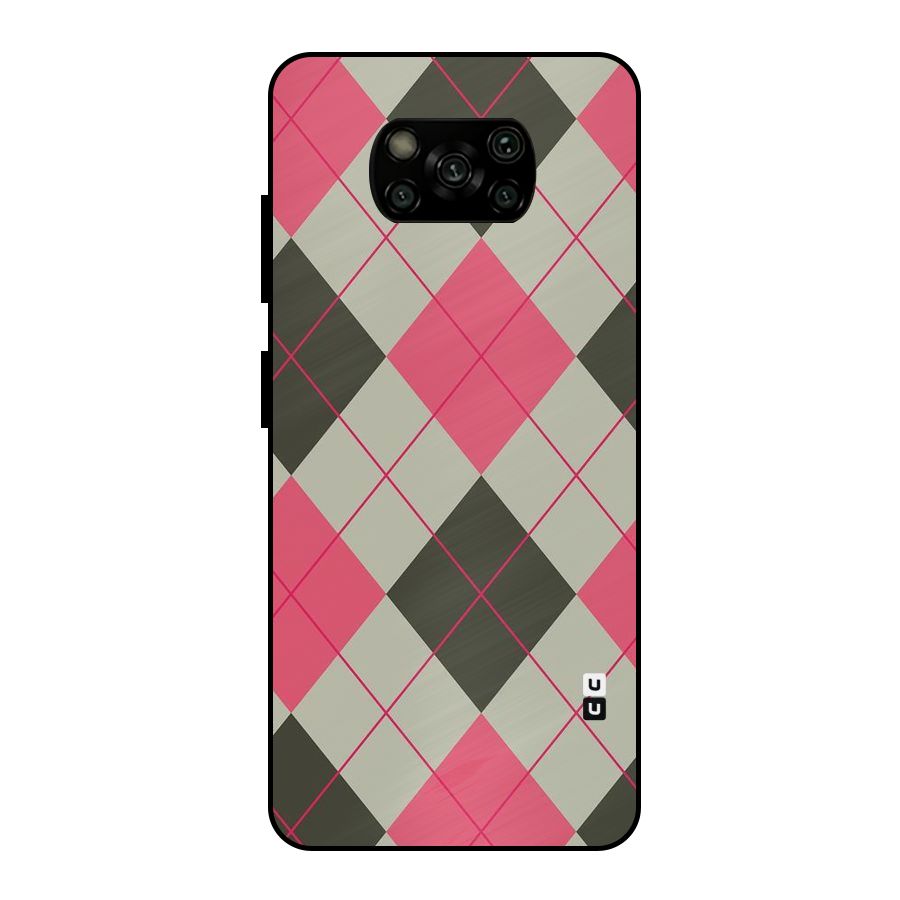 Check And Lines Metal Back Case for Poco X3