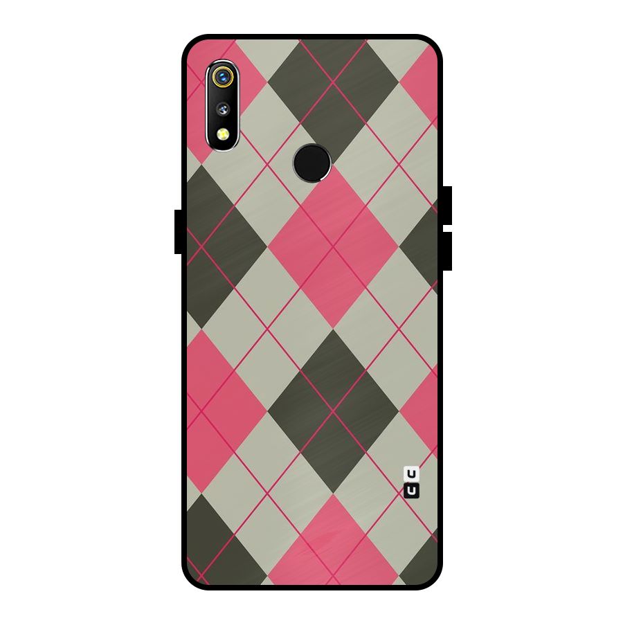 Check And Lines Metal Back Case for Realme 3i