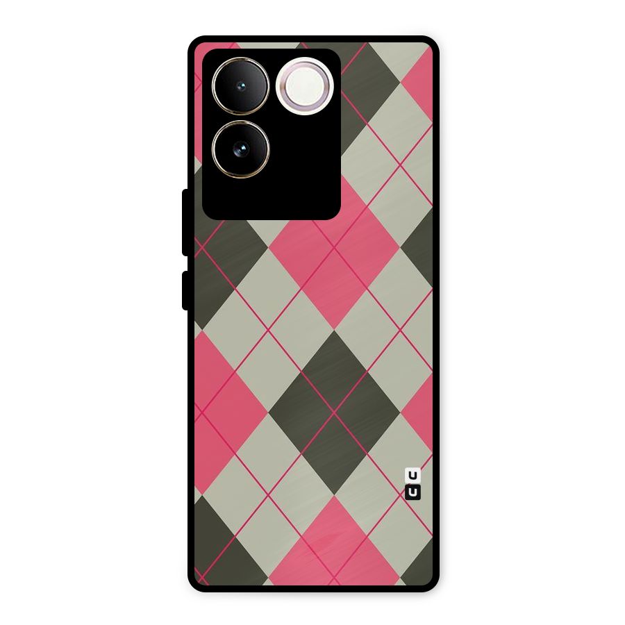 Check And Lines Metal Back Case for Vivo T2 Pro