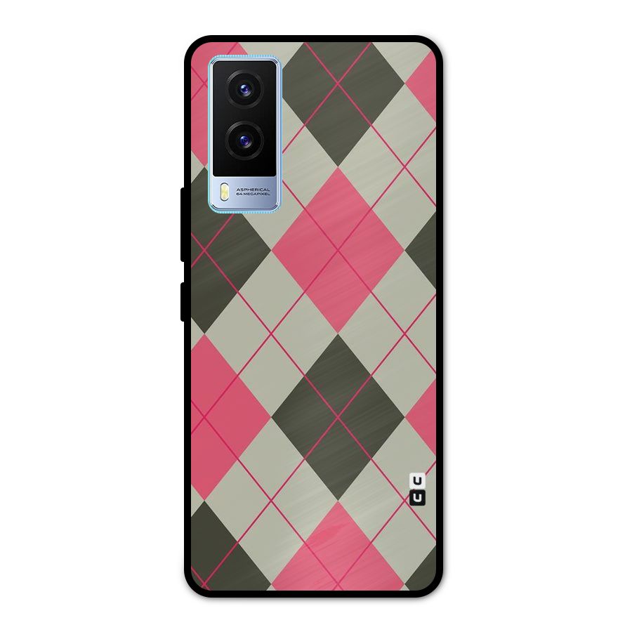 Check And Lines Metal Back Case for Vivo V21e 5G