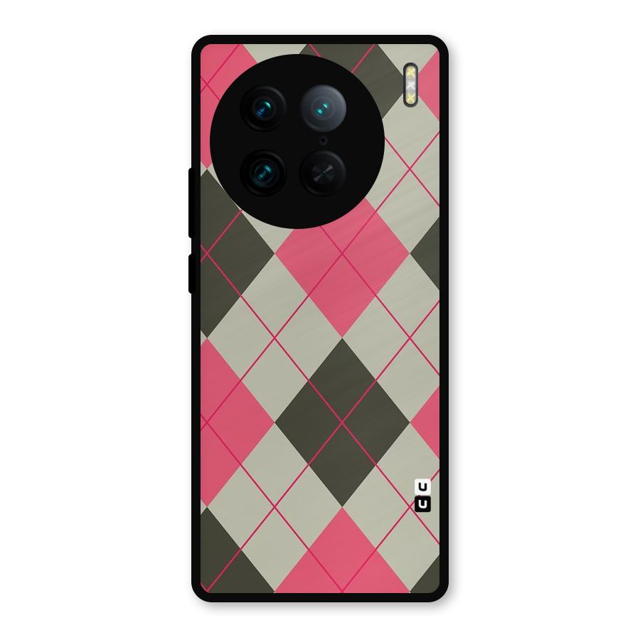 Check And Lines Metal Back Case for Vivo X90 Pro