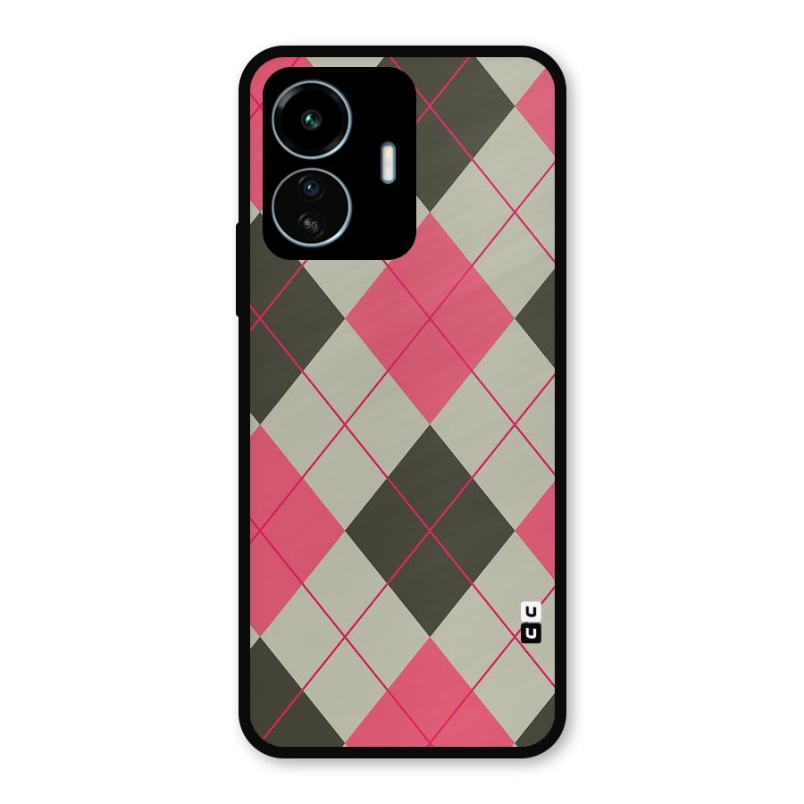 Check And Lines Metal Back Case for vivo iQOO Z6 Lite 5G