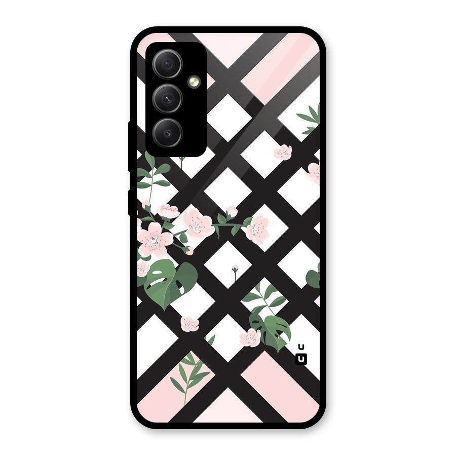 Check Floral Stripes Glass Back Case for Galaxy A34