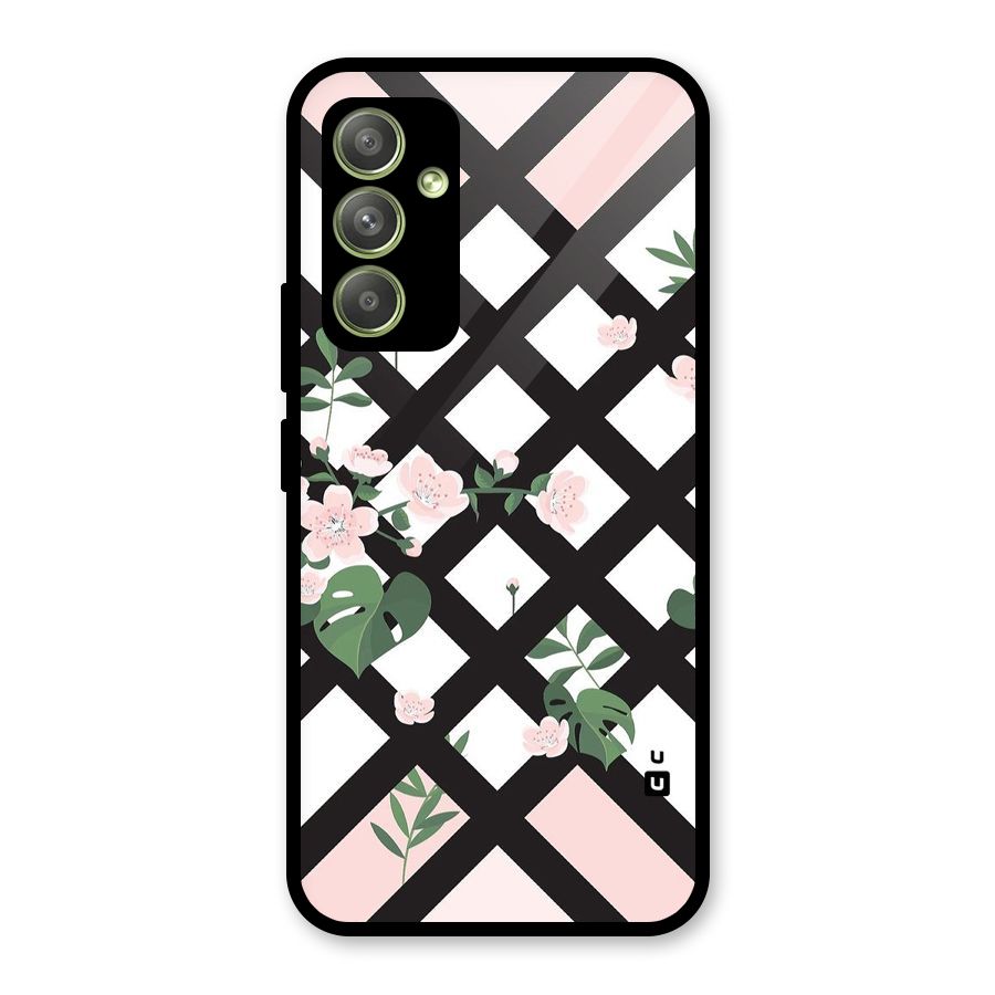 Check Floral Stripes Glass Back Case for Galaxy A54