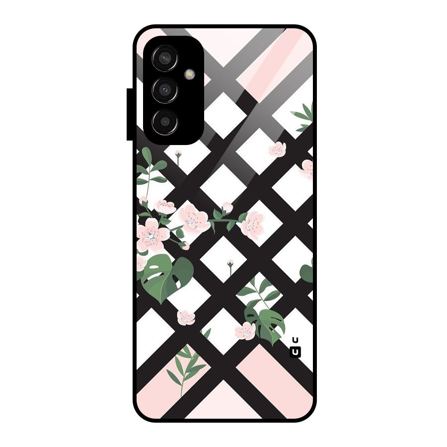 Check Floral Stripes Glass Back Case for Galaxy F13