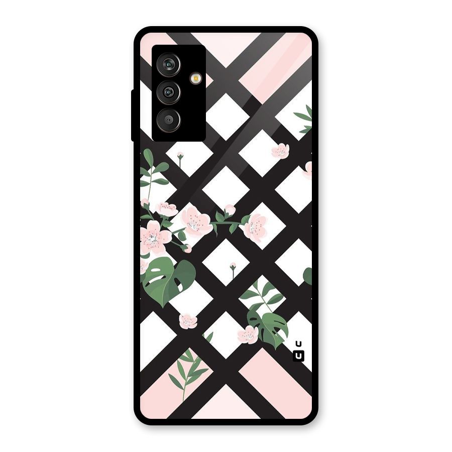 Check Floral Stripes Glass Back Case for Galaxy M13