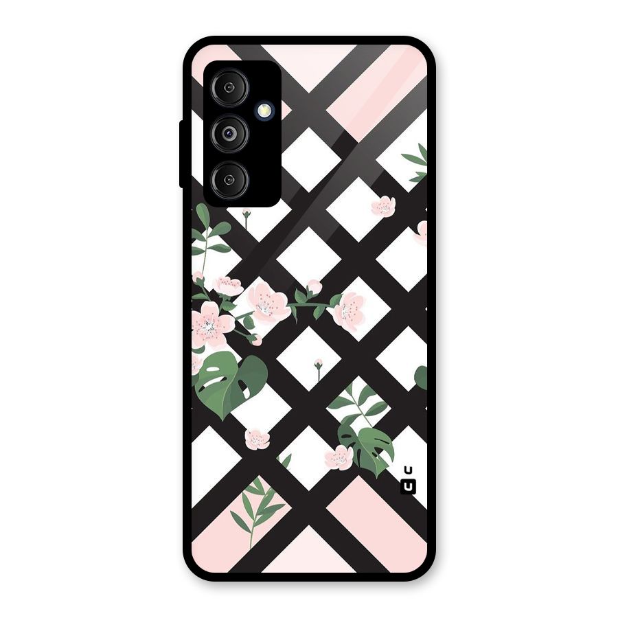 Check Floral Stripes Glass Back Case for Galaxy M14 5G