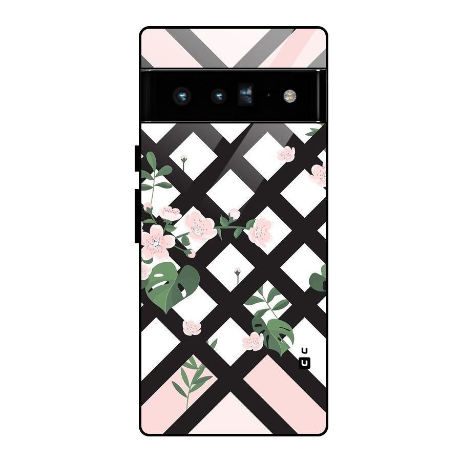 Check Floral Stripes Glass Back Case for Google Pixel 6 Pro