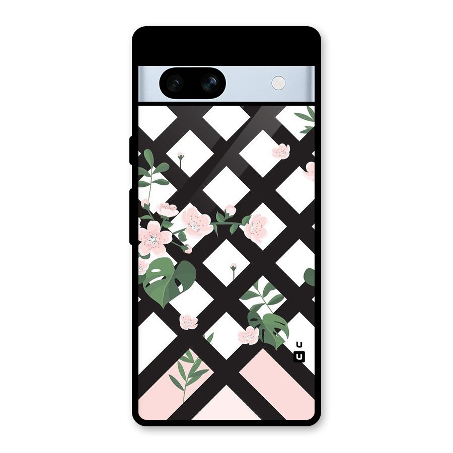 Check Floral Stripes Glass Back Case for Google Pixel 7a