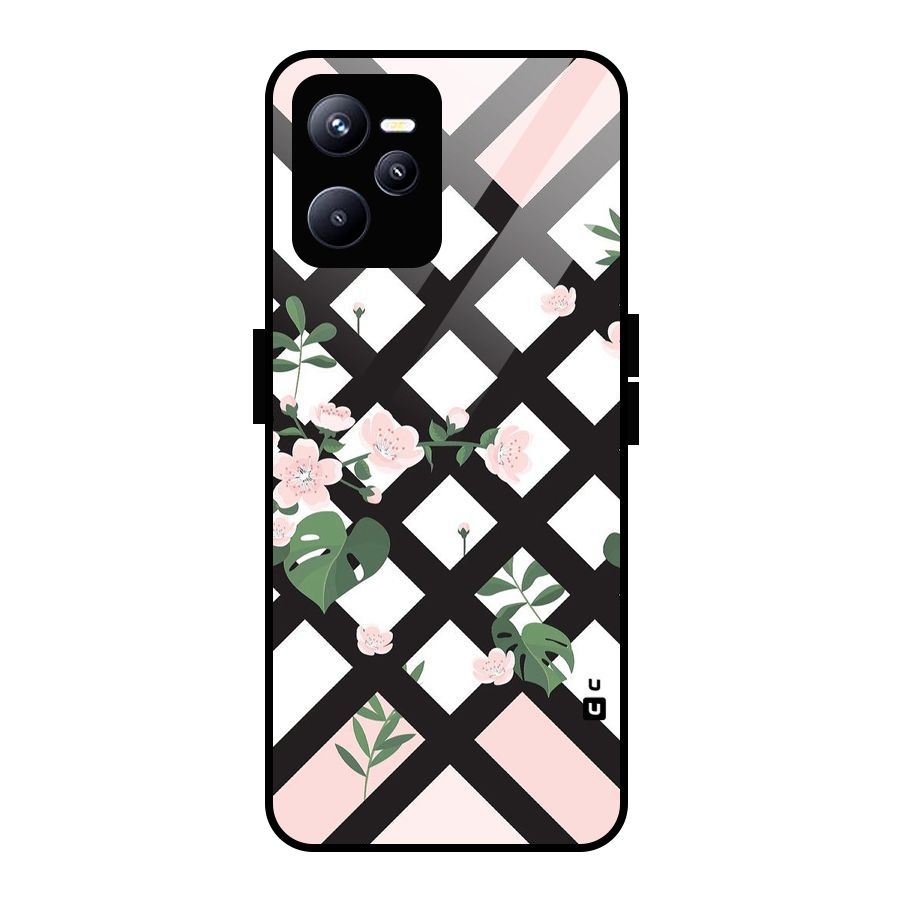 Check Floral Stripes Glass Back Case for Realme C35