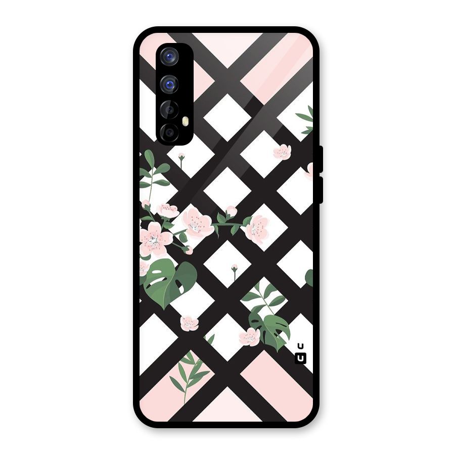 Check Floral Stripes Glass Back Case for Realme Narzo 20 Pro
