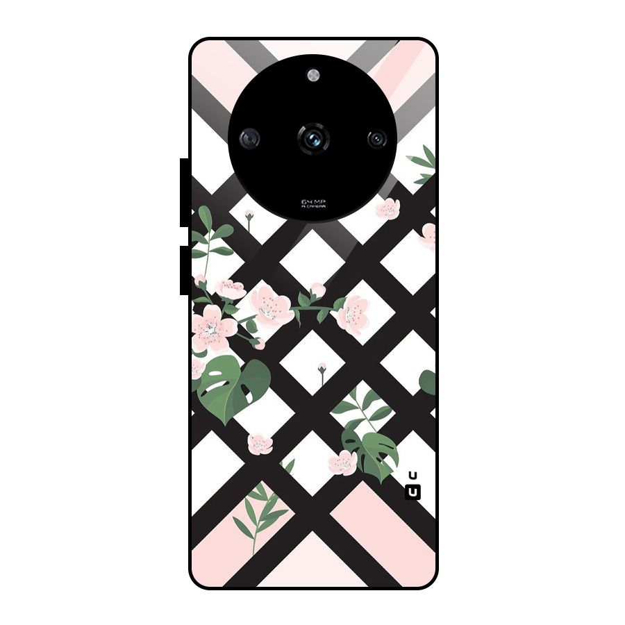Check Floral Stripes Glass Back Case for Realme Narzo 60 5G