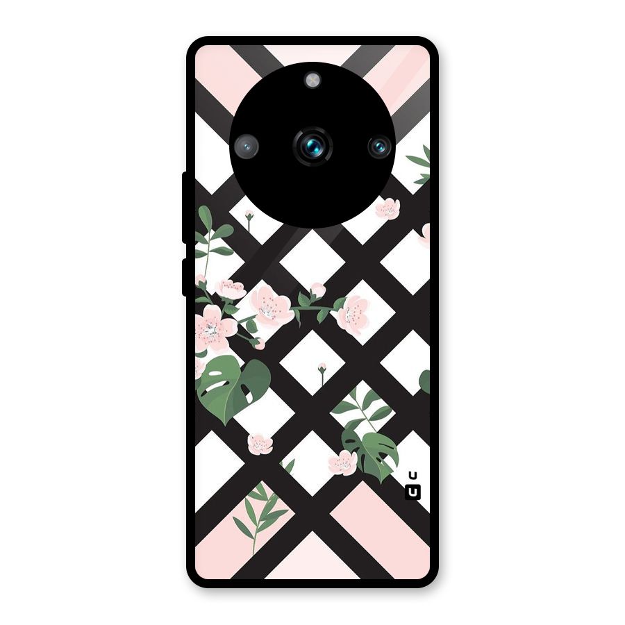 Check Floral Stripes Glass Back Case for Realme Narzo 60 Pro