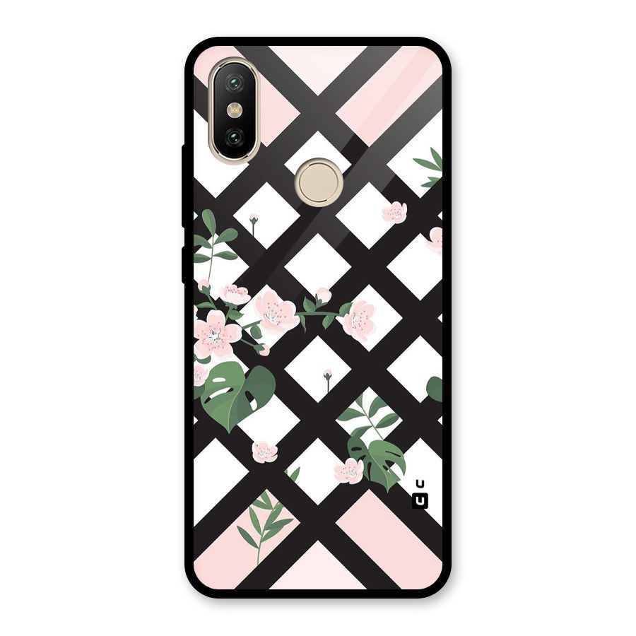 Check Floral Stripes Glass Back Case for Redmi A2