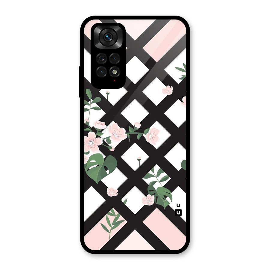Check Floral Stripes Glass Back Case for Redmi Note 11S