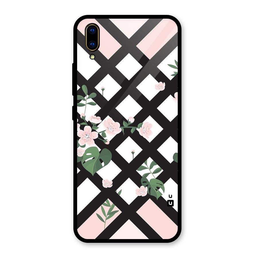 Check Floral Stripes Glass Back Case for Vivo V11 Pro