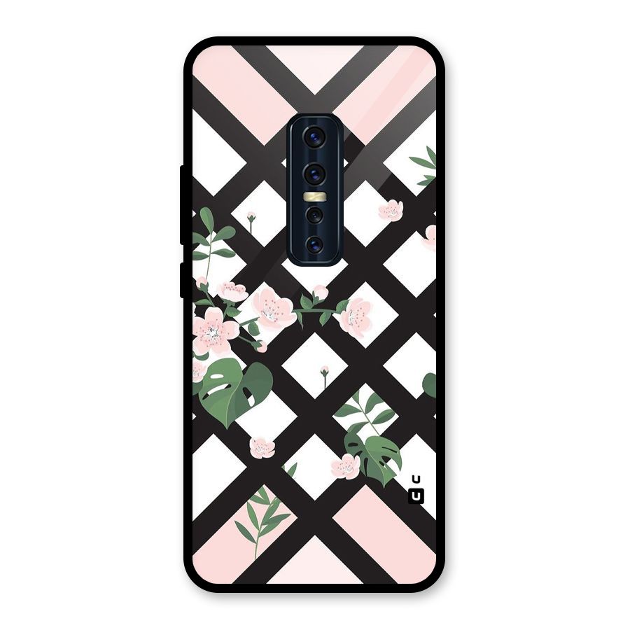 Check Floral Stripes Glass Back Case for Vivo V17 Pro