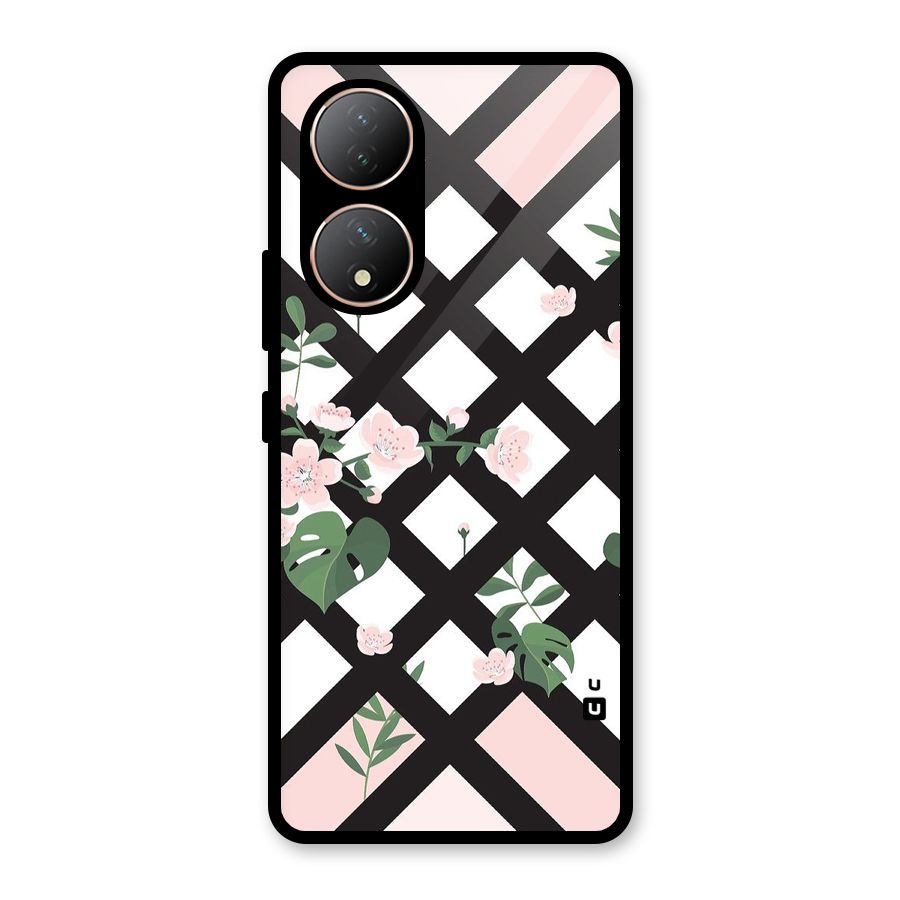 Check Floral Stripes Glass Back Case for Vivo Y100A