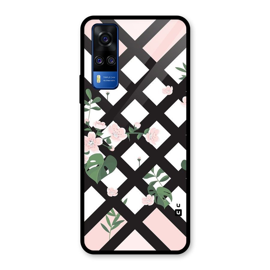 Check Floral Stripes Glass Back Case for Vivo Y31