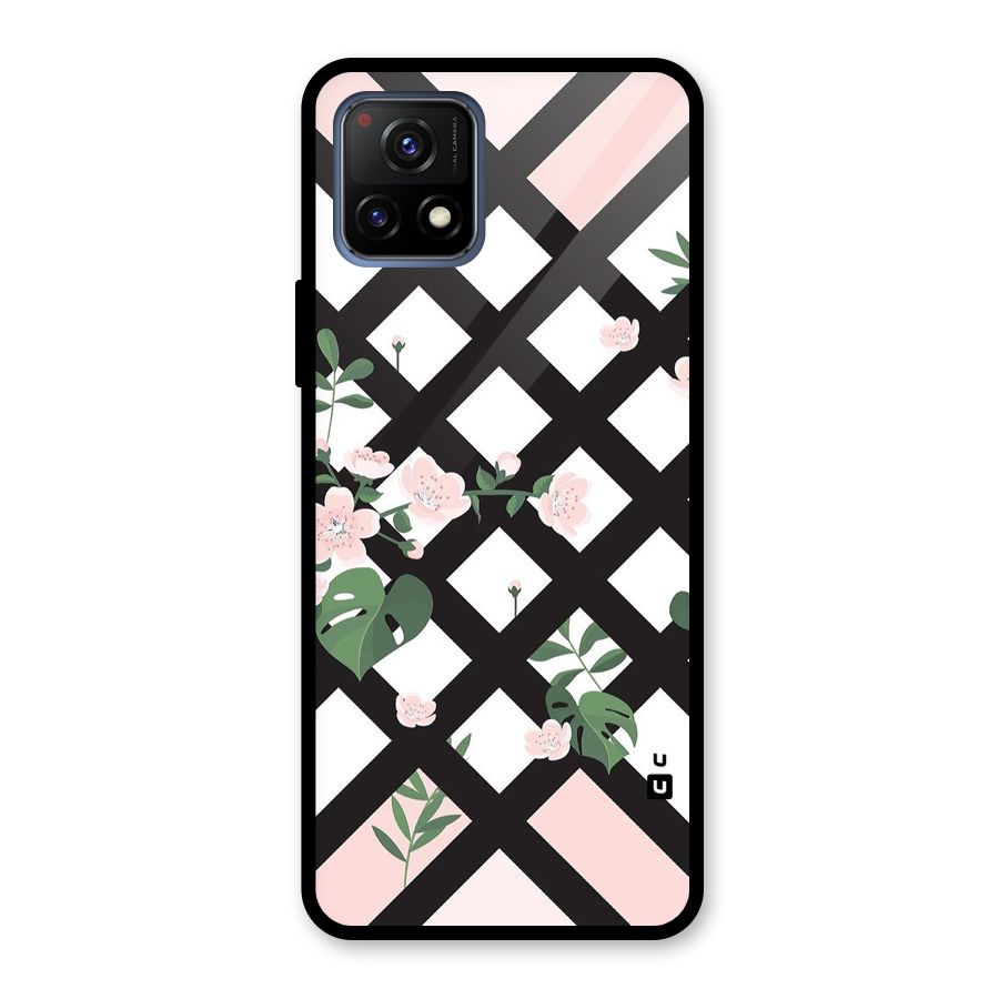Check Floral Stripes Glass Back Case for Vivo Y72 5G