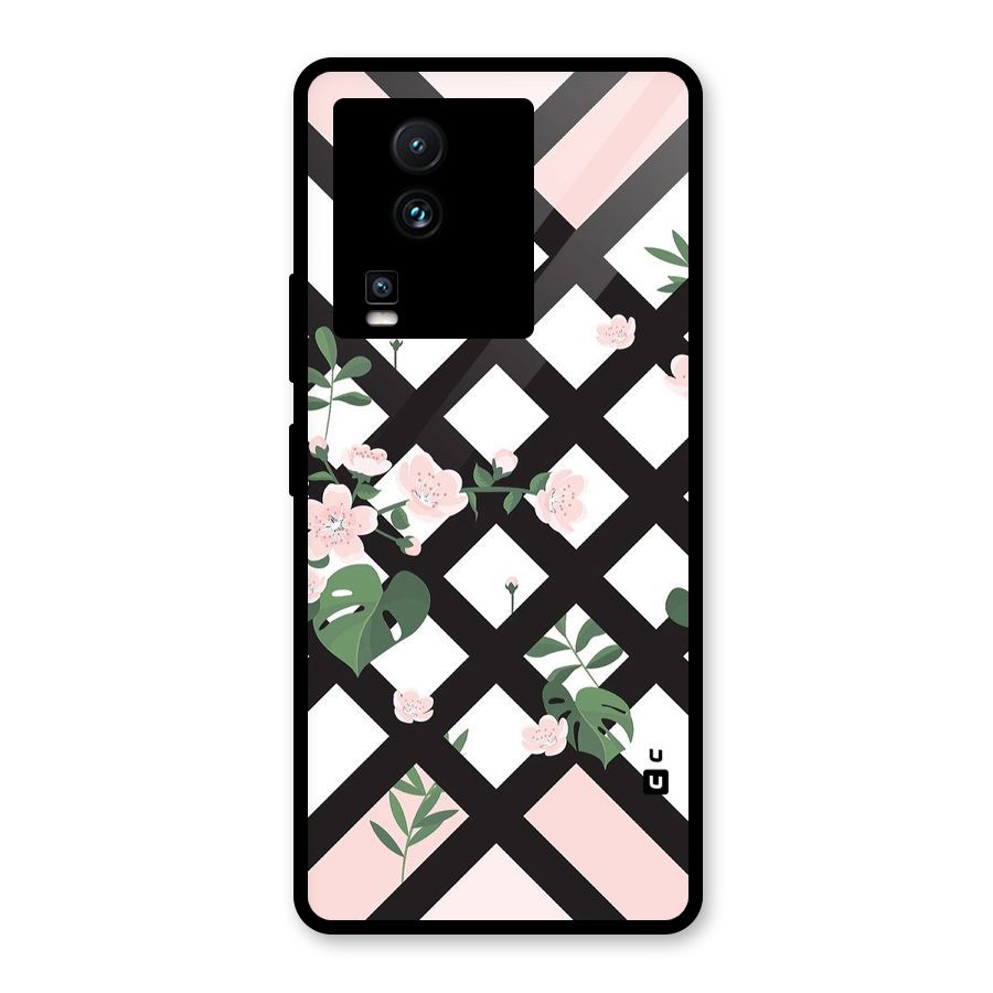 Check Floral Stripes Glass Back Case for Vivo iQOO Neo 7