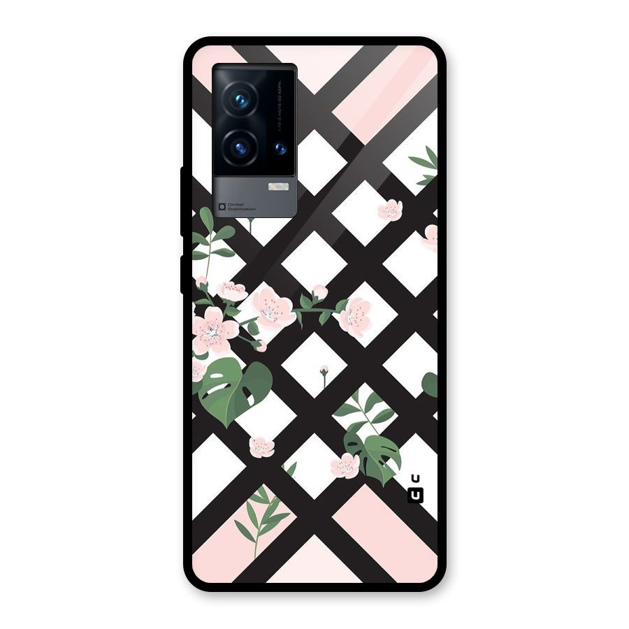 Check Floral Stripes Glass Back Case for iQOO 9 5G