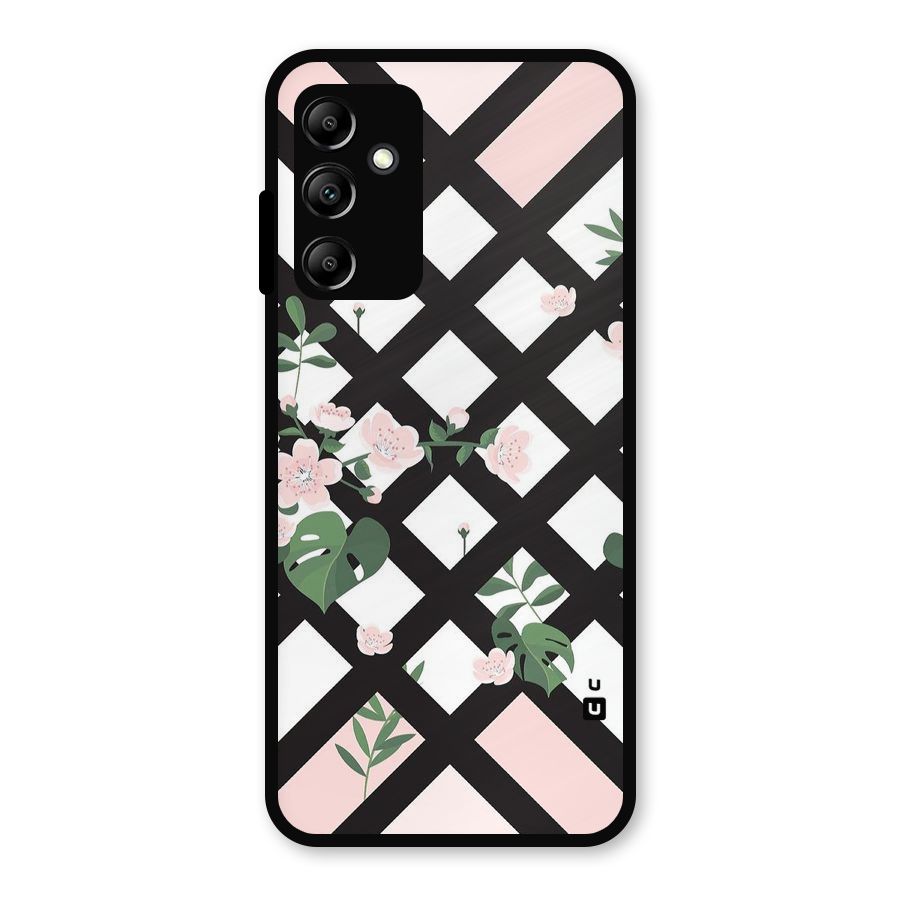 Check Floral Stripes Metal Back Case for Galaxy A14 5G