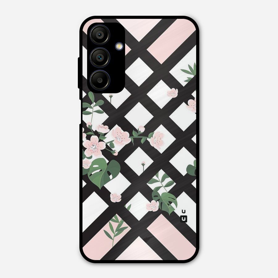 Check Floral Stripes Metal Back Case for Galaxy A15 5G