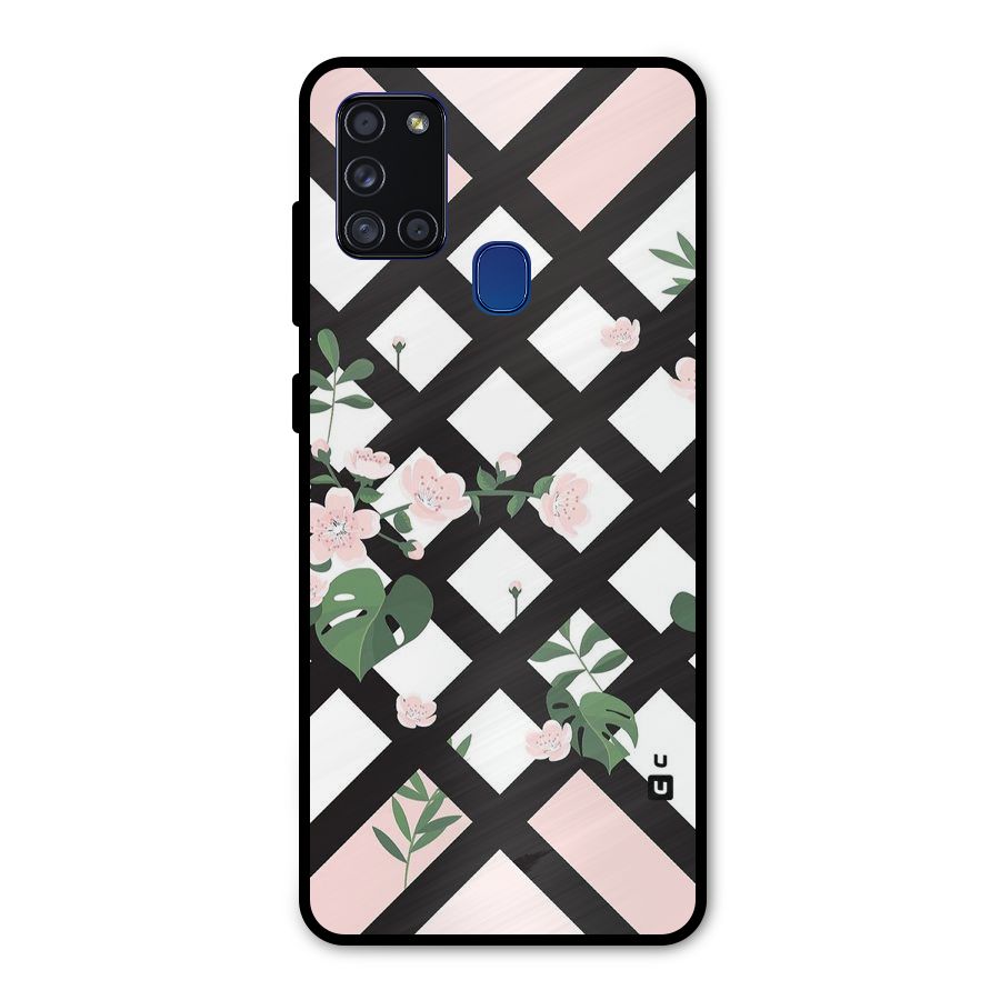 Check Floral Stripes Metal Back Case for Galaxy A21s
