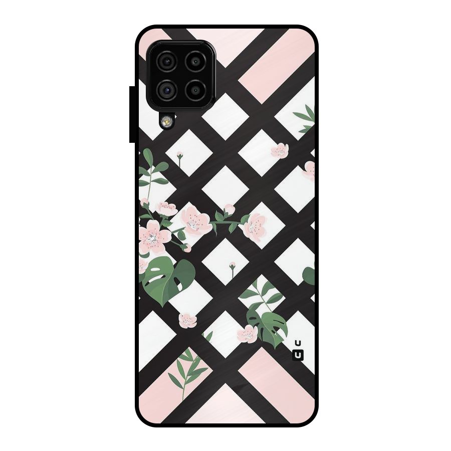 Check Floral Stripes Metal Back Case for Galaxy A22 4G