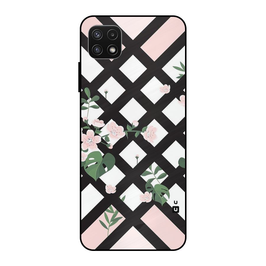 Check Floral Stripes Metal Back Case for Galaxy A22 5G