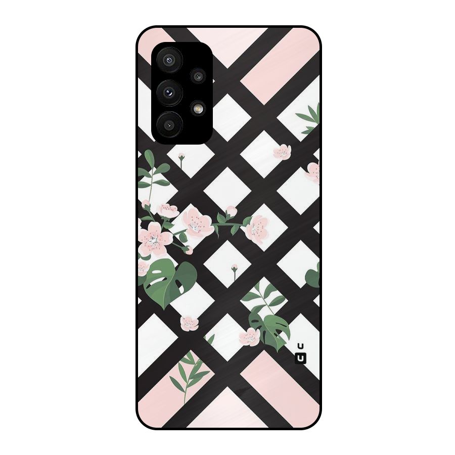 Check Floral Stripes Metal Back Case for Galaxy A23