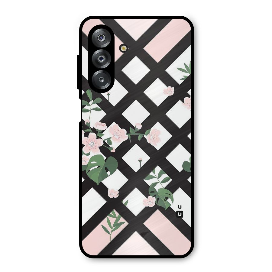 Check Floral Stripes Metal Back Case for Galaxy A26