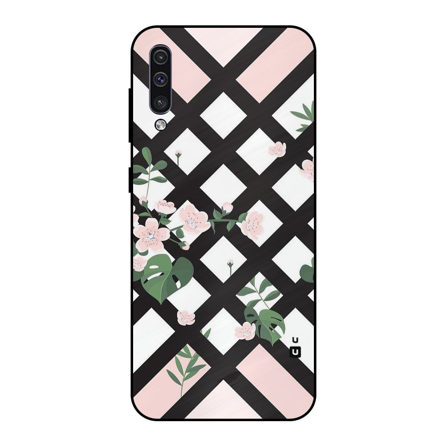 Check Floral Stripes Metal Back Case for Galaxy A30s