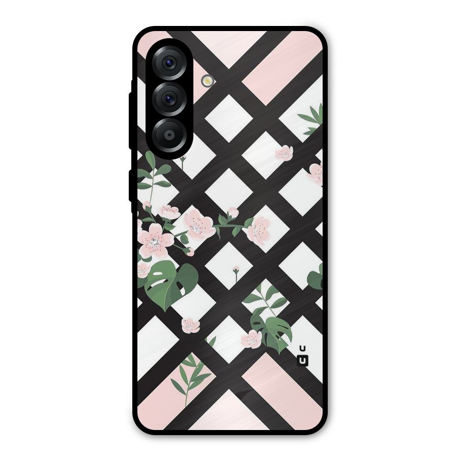 Check Floral Stripes Metal Back Case for Galaxy A36