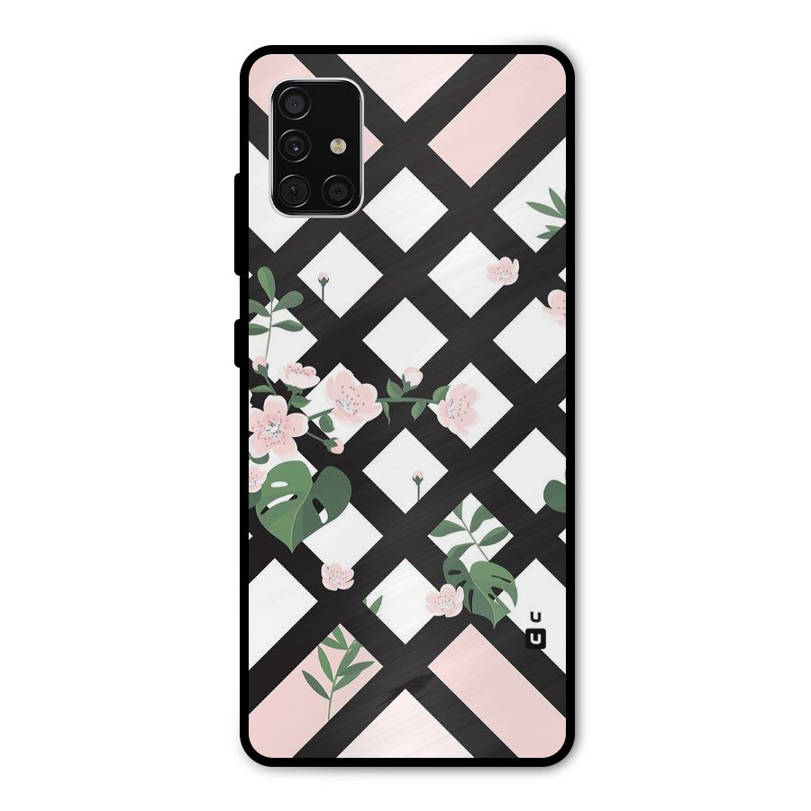 Check Floral Stripes Metal Back Case for Galaxy A51