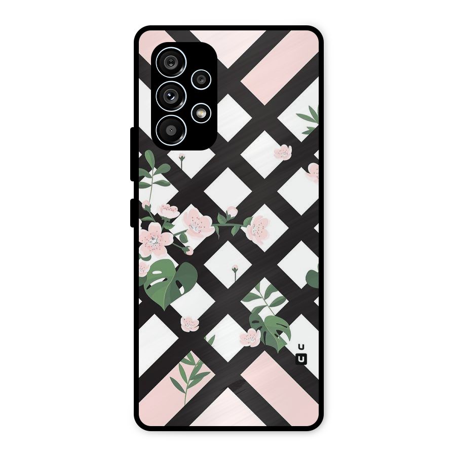 Check Floral Stripes Metal Back Case for Galaxy A53 5G