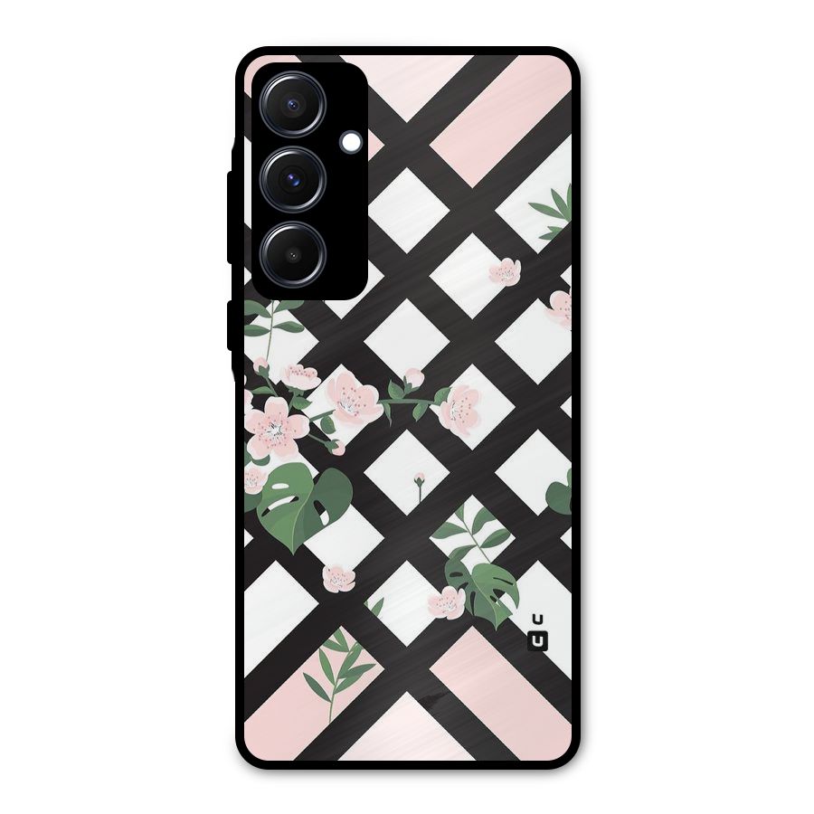Check Floral Stripes Metal Back Case for Galaxy A55
