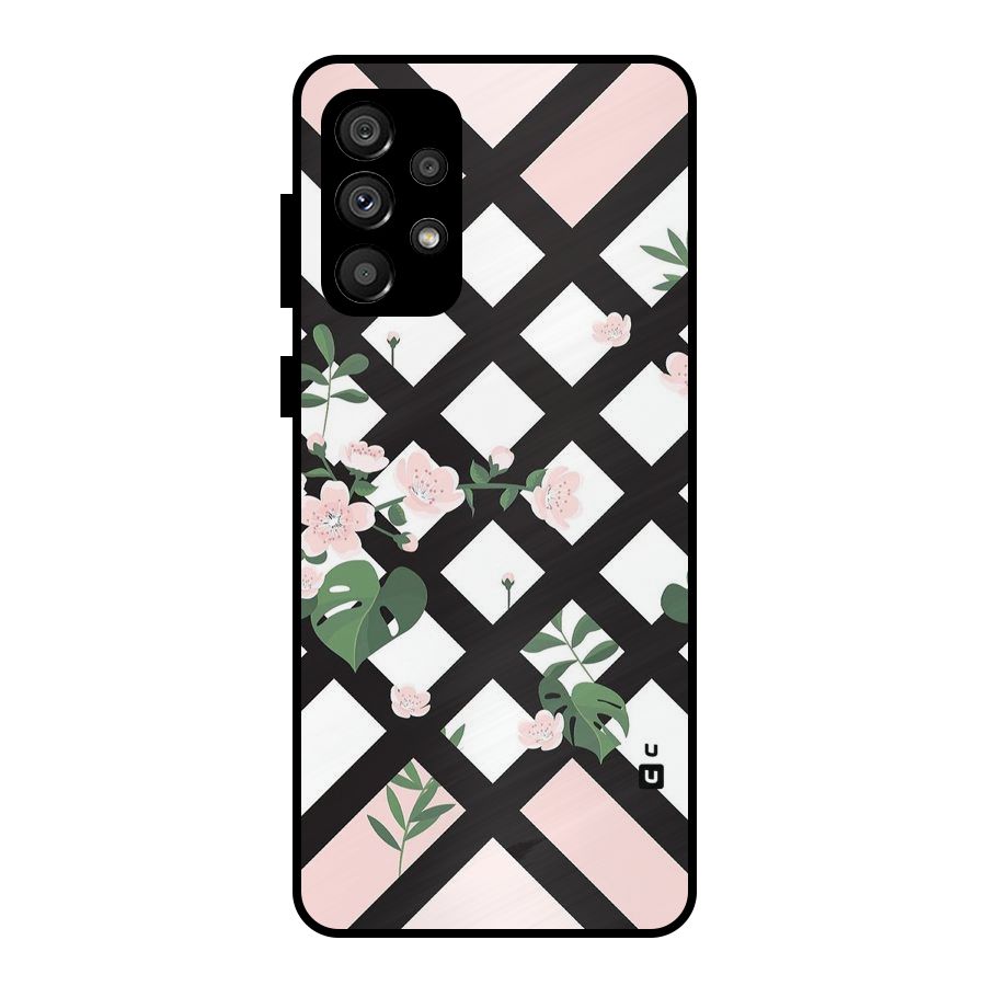 Check Floral Stripes Metal Back Case for Galaxy A73 5G
