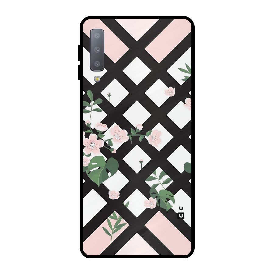 Check Floral Stripes Metal Back Case for Galaxy A7 (2018)