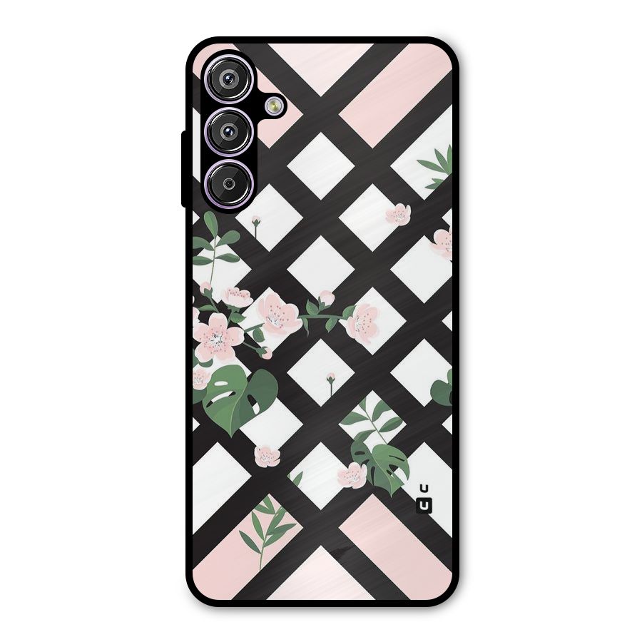 Check Floral Stripes Metal Back Case for Galaxy F15