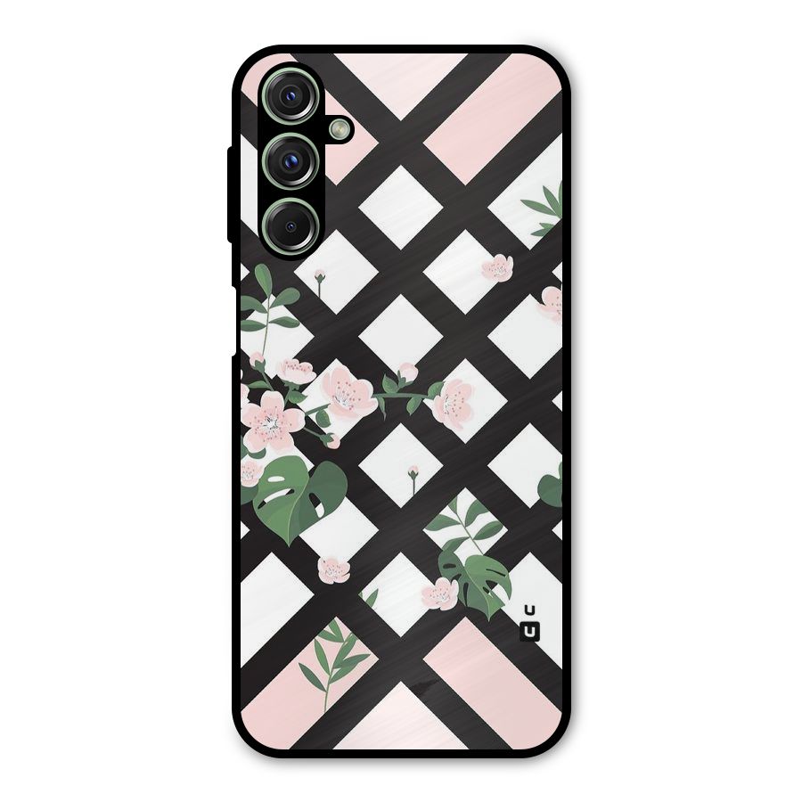 Check Floral Stripes Metal Back Case for Galaxy F34