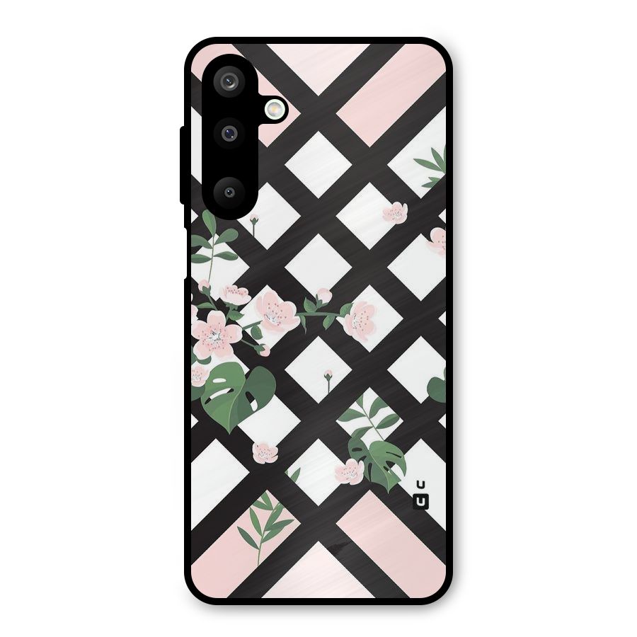 Check Floral Stripes Metal Back Case for Galaxy M16