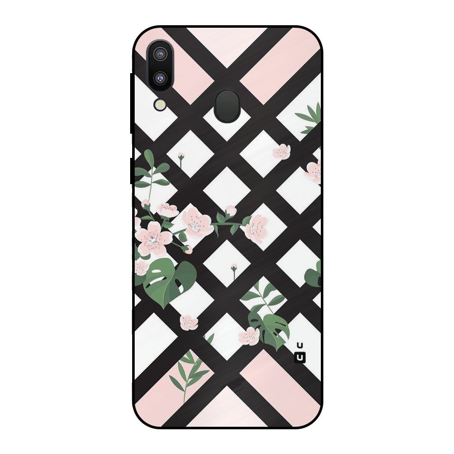 Check Floral Stripes Metal Back Case for Galaxy M20