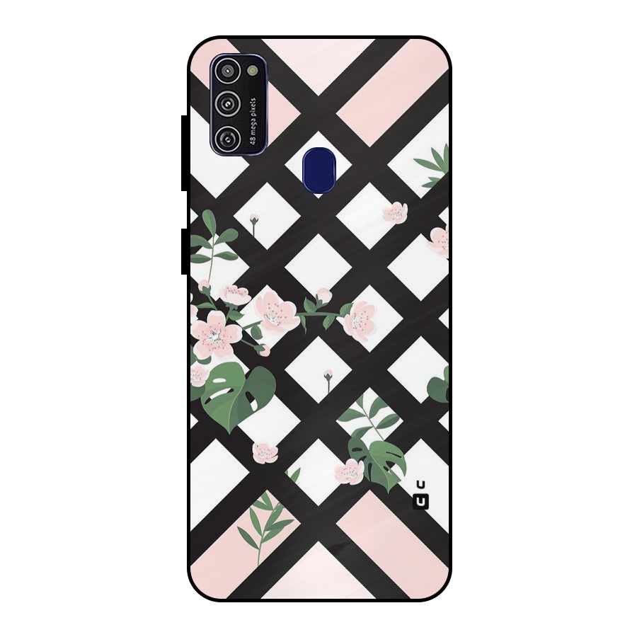 Check Floral Stripes Metal Back Case for Galaxy M21